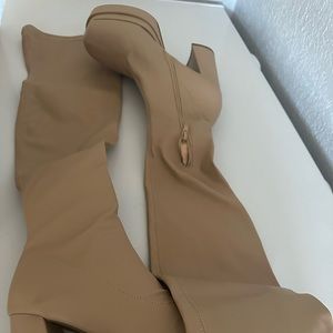Long tan platform boots